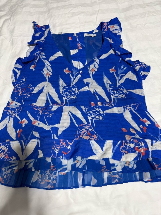 Tanya Taylor Tops - Tanya Taylor Cobalt Blue Floral Ruffle Peplum Blouse